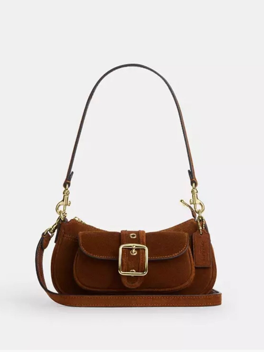 COACH ashton mini shoulder bag. suede/gold /warm brown. item # cfa50. - Picture 9 of 16